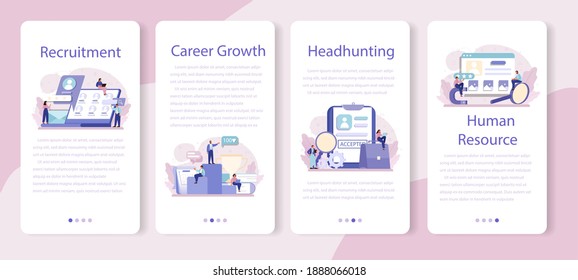 Vektor Stok Headhunting Mobile Application Banner Set Idea Tanpa