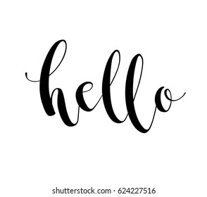 Hello Calligraphy Brush Pen Lettering Isolated Stock Vector Royalty