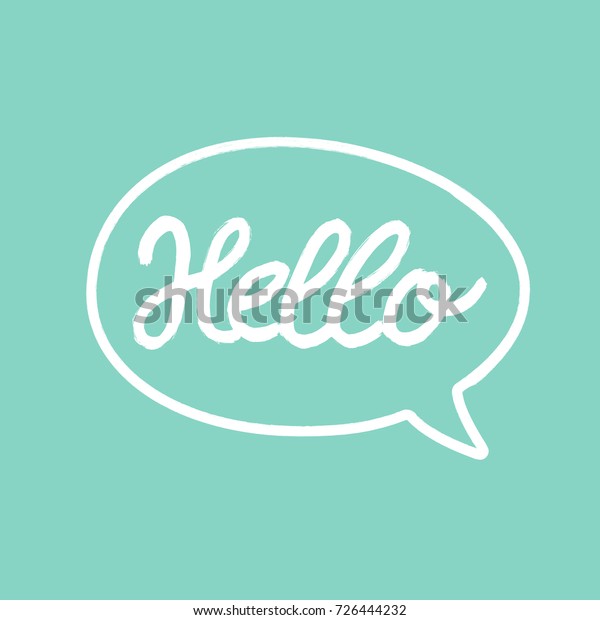 Hello Word Calligraphy Design Turquoise Background Stock Vector