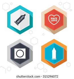 Hexagon Buttons Safe Sex Love Icons Stock Vector Royalty Free