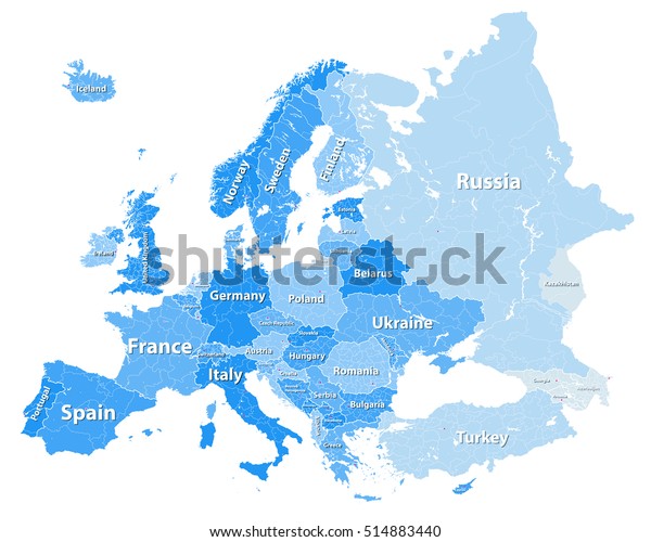 High Detailed Europe Political Map Regions Stockvektor Royaltyfri