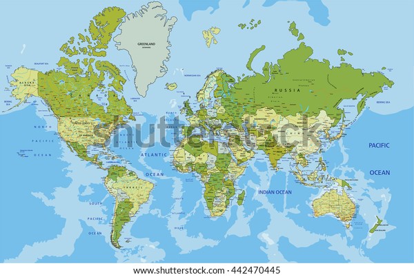 Highly Detailed Political World Map Labeling Stock Vector Royalty Free