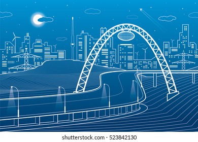 Highway Under Bridge Neon City Night Stock Vector Royalty Free 523842130