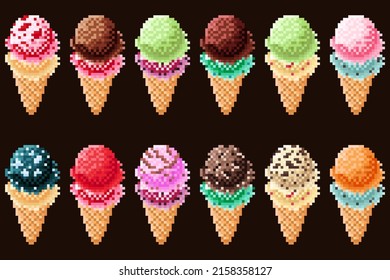 Ice Cream Cone Pixel Art Set Stock Vector Royalty Free