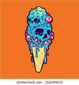 Ice Cream Skull Melting Vector Eps Stock Vector Royalty Free