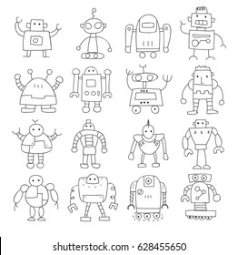 Set Doodle Robot Icons Illustrator Line Stock Vector Royalty Free