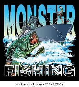 Illustration Bass Fishing Fisherman Fish Vector Stock Vector Royalty