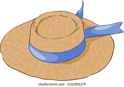 Illustration Beach Hat Blue Ribbon Vector Stock Vector Royalty Free