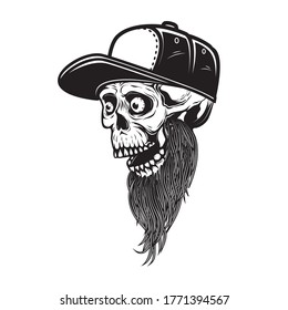 Illustration Bearded Skull Baseball Cap Engraving Stock Vector Royalty