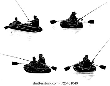 Ilustraci N Con Pescadores En Silueta De Vector De Stock Libre De