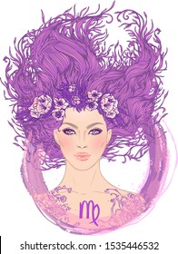 Illustration Virgo Astrological Sign Beautiful Girl Stock Vektorgrafik