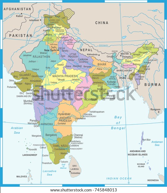 India Map Detailed Vector Illustration Stock Vector Royalty Free