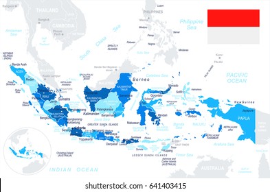 Indonesia Map Flag Highly Detailed Vector Stock Vector Royalty Free