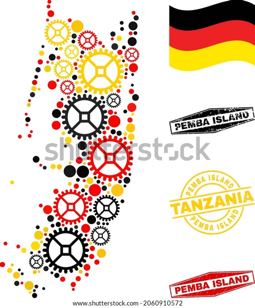 Industrial Pemba Island Map Collage Stamps Stock Vector Royalty Free