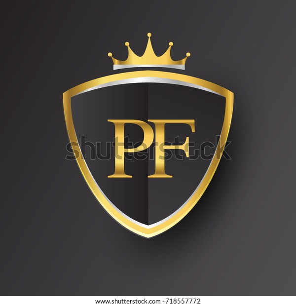 Initial Logo Letter Pf Shield Crown Stock Vector Royalty Free