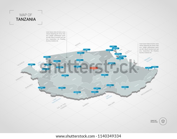 Isometric 3d Tanzania Map Stylized Vector Stock Vector Royalty Free