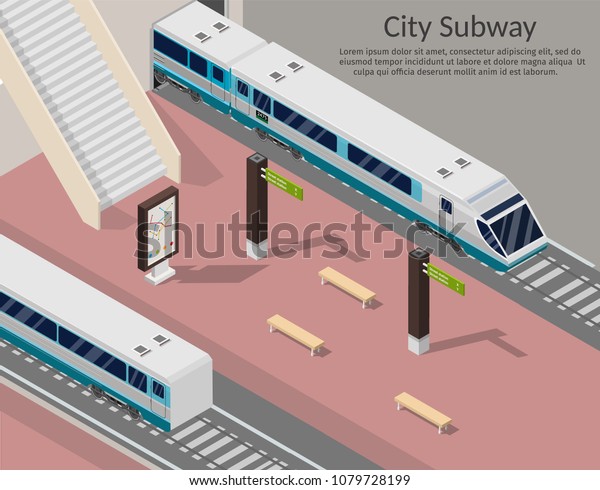 Isometric Background Low Poly Subway Station Stock Vector Royalty Free