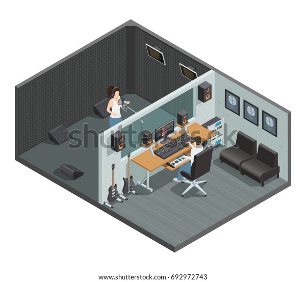 Isometric Interior Music Studio Soundproof Booth Stock Vector Royalty