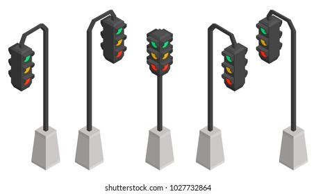 Isometric Traffic Lights Vector Iron Collection Stock Vector Royalty