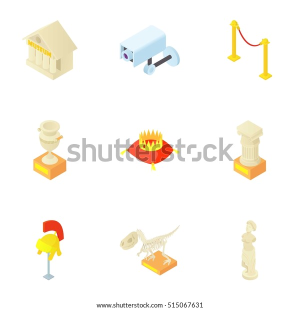 Items Museum Icons Set Cartoon Illustration Stock Vector Royalty Free