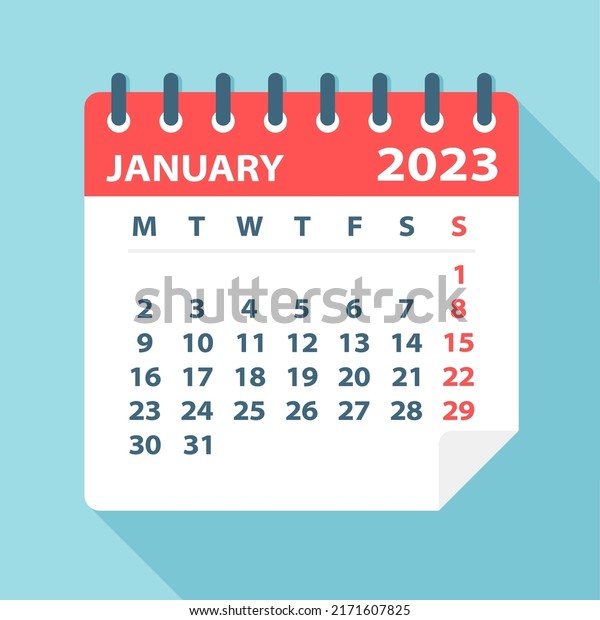 January 2023 Calendar Leaf Illustration Vector เวกเตอรสตอก ปลอดคา