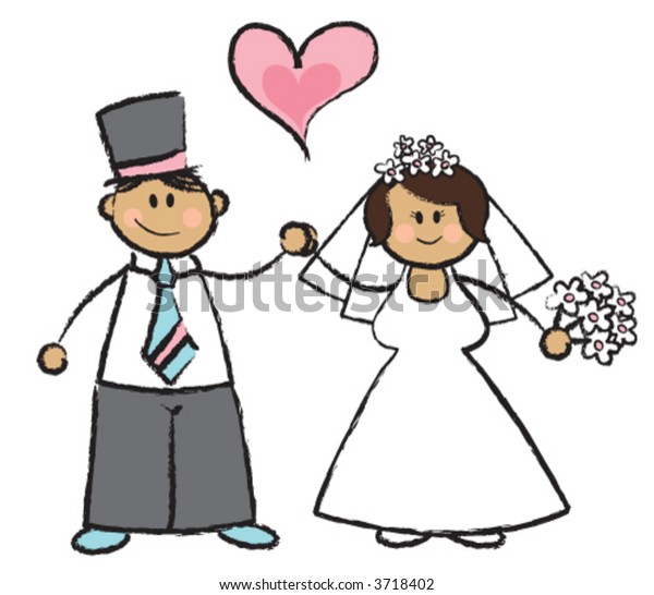 Just Married Vector Cartoon Illustration Wedding Stock Vector Royalty