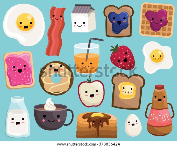 Kawaii Breakfast Food Cute Vector Set Stock Vector Royalty Free