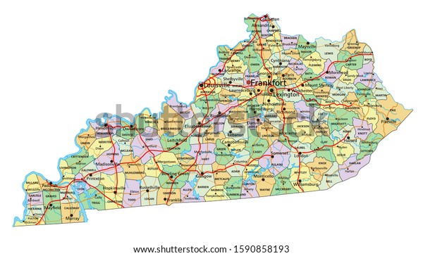 Kentucky Highly Detailed Editable Political Map Stock Vector Royalty