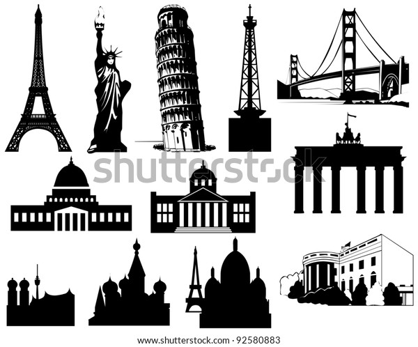 Landmarks Silhouette Set Vector Illustration Stock Vector Royalty Free