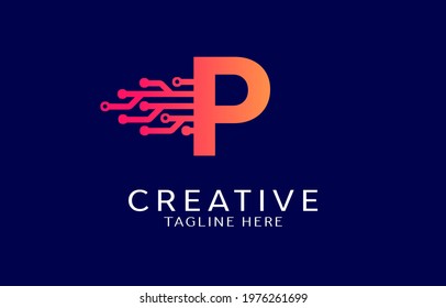 Letter P Technology Logo Template Vibrant Stock Vector Royalty Free