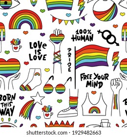 Lgbtq Seamless Pattern Flag Hands Hearts Stock Vector Royalty Free