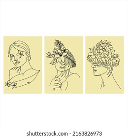 Line Art Woman Face Flowers Continuous Stock Vector Royalty Free