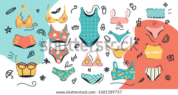 Lingerie Swimsuits Vector Stickers Set Various Stock Vector Royalty