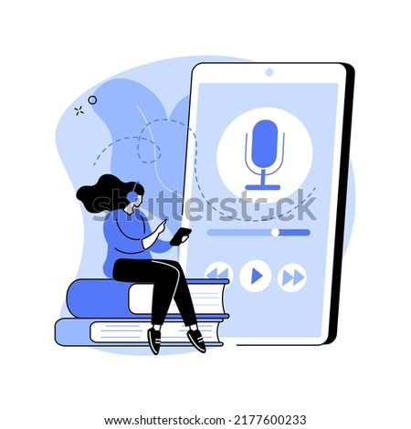 Listen to podcasts abstract concept vector illustration. Spare time in covid-2019 quarantine. Audio programmes, educational podcasts, radio show binge-listening, interview abstract metaphor.