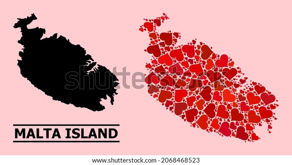 Love Collage Solid Map Malta Island Stock Vector Royalty Free