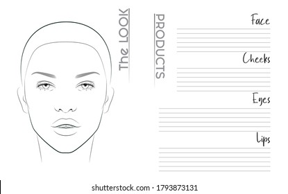 Makeup Artist Face Chart Blank Template Stock Vector Royalty Free