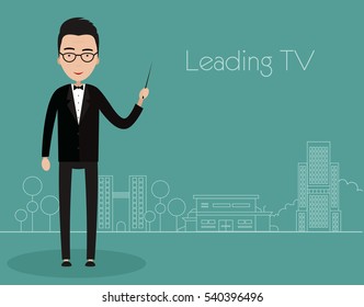 Male Presenter On Tv Flat Illustration Vector De Stock Libre De