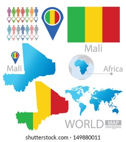 Mali Flag World Map Vector Illustration Stock Vector Royalty Free