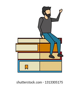 Man Sitting On Books Stack Stock Vector Royalty Free