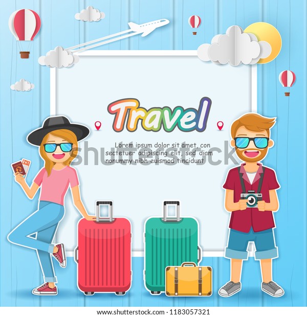 Man Woman Cute Cartoon Traveler Luggage Stock Vector Royalty Free