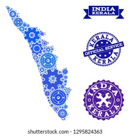 Map Kerala State Created Blue Cog Stock Vector Royalty Free