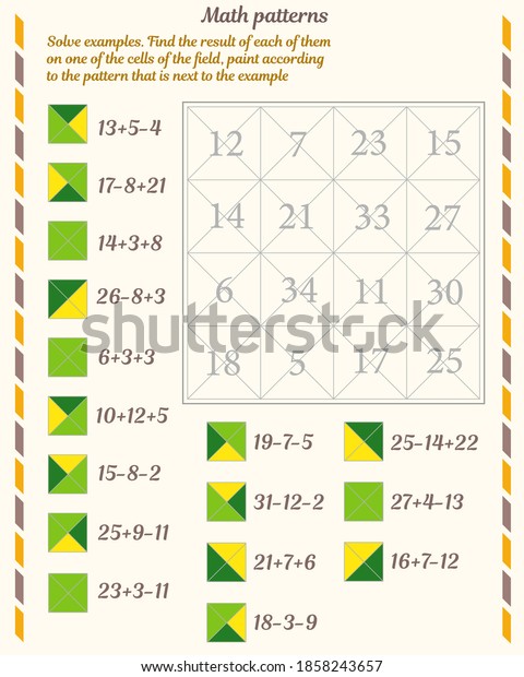 Mathematical Patterns Worksheet Solve Examples Find Stock Vector