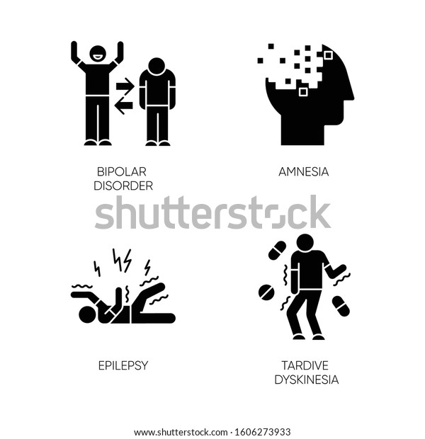 Mental Disorder Glyph Icons Set Manic Stock Vector Royalty Free