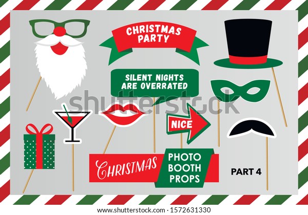 Merry Christmas Photo Booth Printable Props Stock Vector Royalty Free