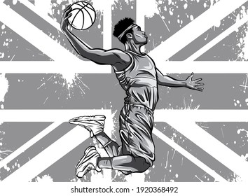 Monochromatic Vector Watercolor Silhouette Basketball Player Stock