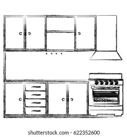 Monochrome Sketch Kitchen Cabinets Stove Oven Stock Vector Royalty