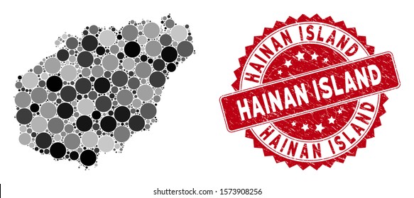 Mosaic Hainan Island Map Round Seal Stock Vector Royalty Free