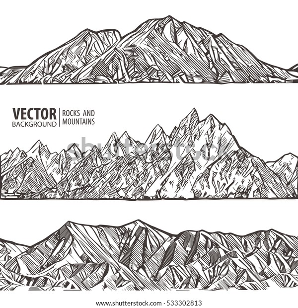 Mountains Ranges Set Nature Sketch Spiky Mountain Landscape Sketch