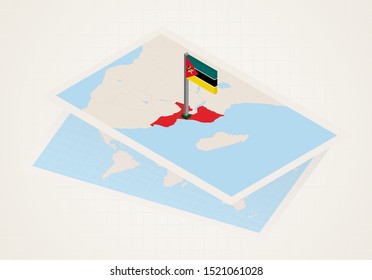 Isometric Paper Map Mozambique Triangular Flag Stock Vector Royalty