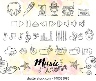 Handdrawn Musical Icons Vector Illustration Stock Vector Royalty Free